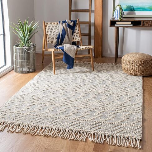 SAFAVIEH Natura Collection 2' x 3' Ivory / Black NAT353A Handmade Boho Fringe Wool Entryway Living Room Foyer Bedroom Accent Rug in Saudi Arabia
