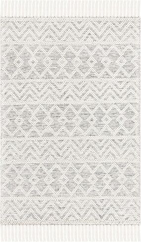 SAFAVIEH Natura Collection 2' x 3' Ivory / Black NAT353A Handmade Boho Fringe Wool Entryway Living Room Foyer Bedroom Accent Rug in Kuwait