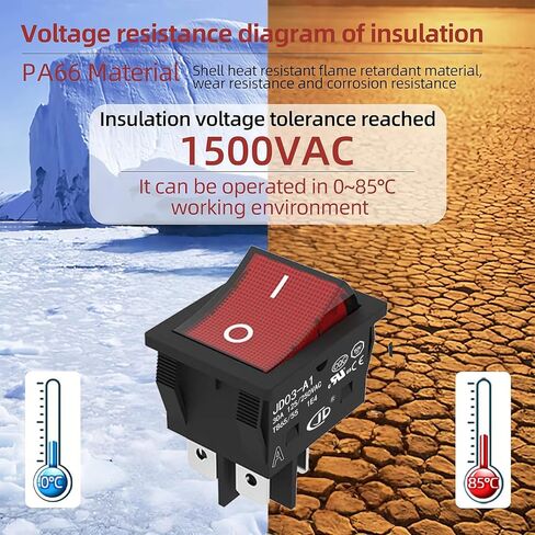 JD 2pcs 30A KCD4 Power Switch 125V/250V AC DPST Rocker Switch ON/Off Switch 4Pins Red Light Illuminated Toggle Switch with UL Certificate in Saudi Arabia