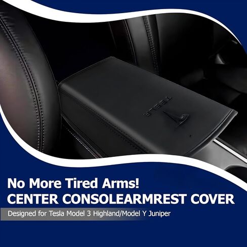 Center Console Armrest Cover for Tesla Model Y Juniper / Model 3 Highland 2025-2026, Vegan Leather Armrest Protector with Key Card Holder & Logo, Scratch-Resistant Interior Accessories, Black in Saudi Arabia
