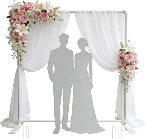 Beyeutao الأبيض قوس خلفية الوقوف 7.2X7.2FT قضبان مزدوجة خلفية الوقوف مع قاعدة قابل للتعديل المعادن مربع أقواس الزفاف قوس البالون لحفل عيد ميلاد حزب الحدث الديكور in Kuwait