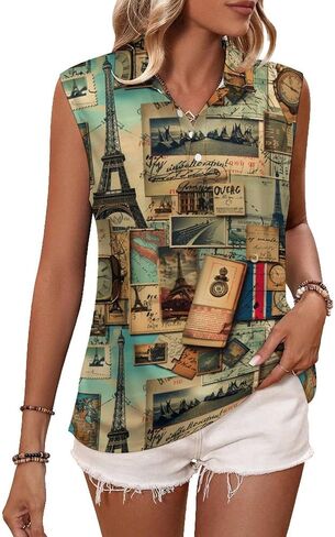 Women's Golf Shirt Vintage Hawaiian Travel Art Notes Print Tennis Shirts Quick Dry Polo Tank Top in Saudi Arabia