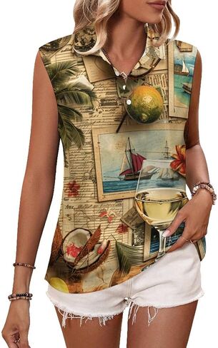 Women's Golf Shirt Vintage Hawaiian Travel Art Notes Print Tennis Shirts Quick Dry Polo Tank Top in Saudi Arabia
