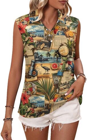 Women's Golf Shirt Vintage Hawaiian Travel Art Notes Print Tennis Shirts Quick Dry Polo Tank Top in Saudi Arabia