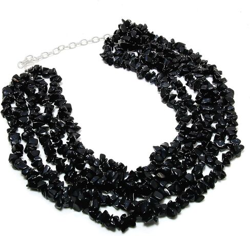 5-Layered Gemstone Necklace, 925 Sterling Silver Handmade Chips Beaded Necklace for Women, Ethnic Multi-Strand Silver Jewelry, Wedding Party Gift. in Saudi Arabia
