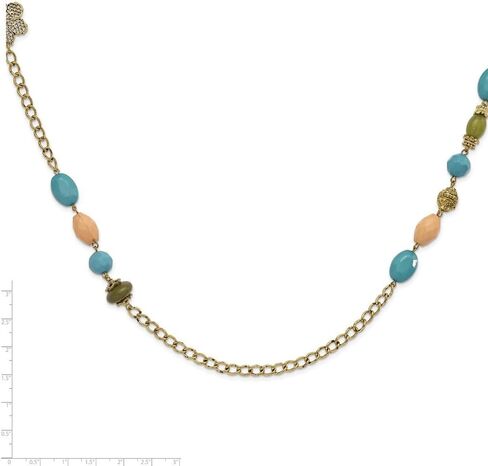 Gold-tone Link Filigree Floral and Pattern Bead with Teal Green and Cream Acrylic Beads Necklace 38" in Saudi Arabia