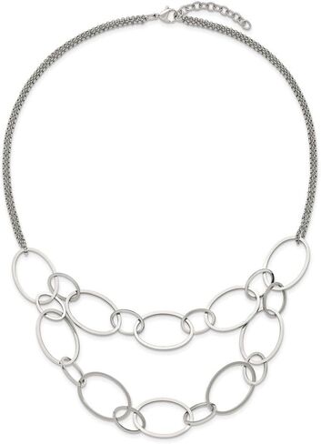 Stainless Steel Polished Oval Link 2-Strand with 1.5 inch Extension Rolo Chain Necklace 19" in Saudi Arabia