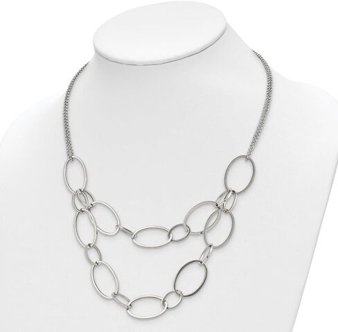 Stainless Steel Polished Oval Link 2-Strand with 1.5 inch Extension Rolo Chain Necklace 19" in Saudi Arabia