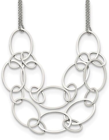 Stainless Steel Polished Oval Link 2-Strand with 1.5 inch Extension Rolo Chain Necklace 19" in Saudi Arabia