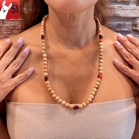 Palo Santo Necklace with Huayruro Seeds + 2 Smudging Sticks – Handmade in Peru, Highly Aromatic, Sustainable & Spiritually Cleansing – Wellness Protection Gift with 100% Cotton Bag in Saudi Arabia