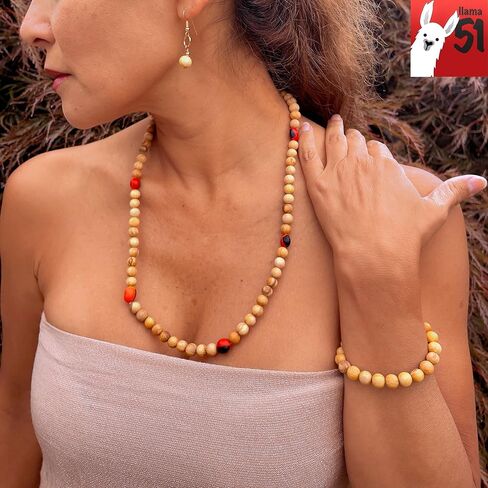 Palo Santo Necklace with Huayruro Seeds + 2 Smudging Sticks – Handmade in Peru, Highly Aromatic, Sustainable & Spiritually Cleansing – Wellness Protection Gift with 100% Cotton Bag in Saudi Arabia