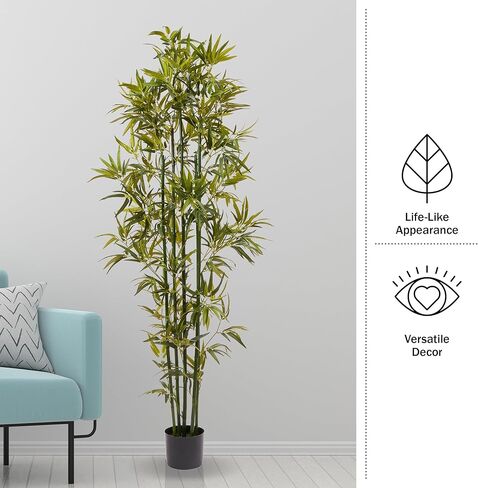 شجرة خيزران صناعية - نبات صناعي بوعاء 72 انش مع جذوع سوداء واوراق ذات ملمس طبيعي - ديكور داخلي واقعي للمنزل او المكتب من بيورغاردن in Kuwait