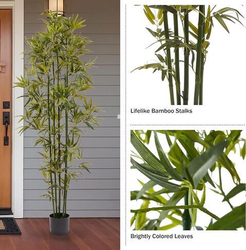 شجرة خيزران صناعية - نبات صناعي بوعاء 72 انش مع جذوع سوداء واوراق ذات ملمس طبيعي - ديكور داخلي واقعي للمنزل او المكتب من بيورغاردن in Kuwait