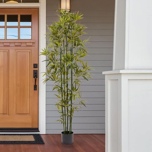 شجرة خيزران صناعية - نبات صناعي بوعاء 72 انش مع جذوع سوداء واوراق ذات ملمس طبيعي - ديكور داخلي واقعي للمنزل او المكتب من بيورغاردن in Kuwait