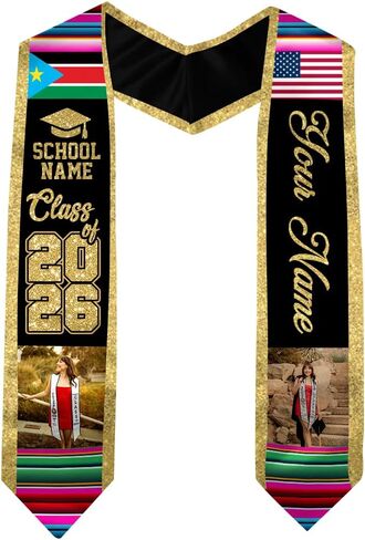 Sudan Graduation Stole, Custom Sudan American Flag Graduation Sash, Sudan Stole, Sudan Sash in Saudi Arabia
