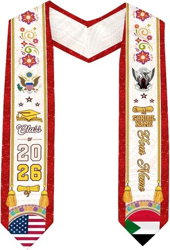 Sudan Graduation Stole, Custom Sudan American Flag Graduation Sash, Sudan Stole, Sudan Sash in Saudi Arabia