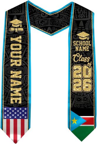 Sudan Graduation Stole, Custom Sudan American Flag Graduation Sash, Sudan Stole, Sudan Sash in Saudi Arabia