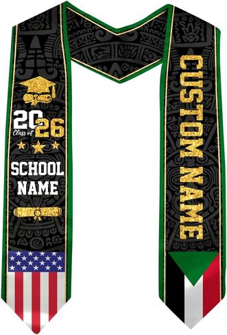Sudan Graduation Stole, Custom Sudan American Flag Graduation Sash, Sudan Stole, Sudan Sash in Saudi Arabia