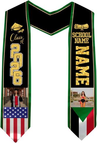 Sudan Graduation Stole, Custom Sudan American Flag Graduation Sash, Sudan Stole, Sudan Sash in Saudi Arabia