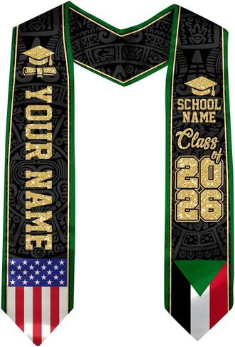 Sudan Graduation Stole, Custom Sudan American Flag Graduation Sash, Sudan Stole, Sudan Sash in Saudi Arabia
