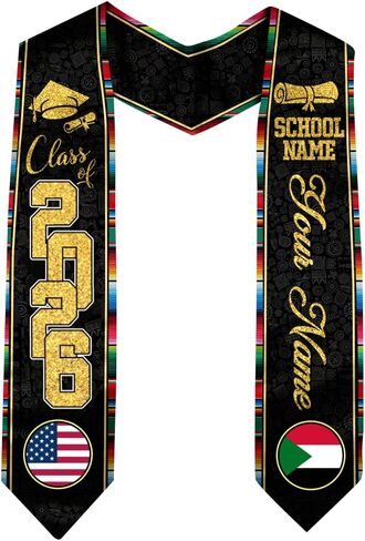 Sudan Graduation Stole, Custom Sudan American Flag Graduation Sash, Sudan Stole, Sudan Sash in Saudi Arabia