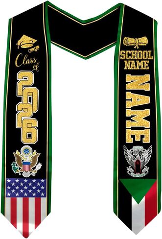 Sudan Graduation Stole, Custom Sudan American Flag Graduation Sash, Sudan Stole, Sudan Sash in Saudi Arabia