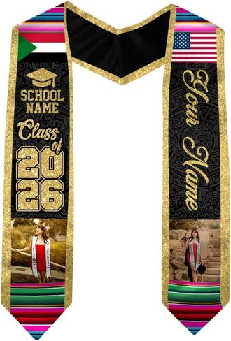 Sudan Graduation Stole, Custom Sudan American Flag Graduation Sash, Sudan Stole, Sudan Sash in Saudi Arabia