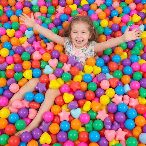 100 قطعة من كرات ألعاب حمام السباحة الملونة ذات الخمس نجوم المدببة على شكل قلب مستدير كرة المحيط مقاس 2.17 بوصة كرات لعب بلاستيكية ناعمة لتزيين حفلات حمام السباحة للأطفال (سلسلة زرقاء) in Kuwait