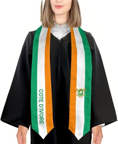 وشاح التخرج الرائع بعلم كوت ديفوار بمناسبة يوم التخرج للطلاب الدوليين، باللون الأبيض in Saudi Arabia