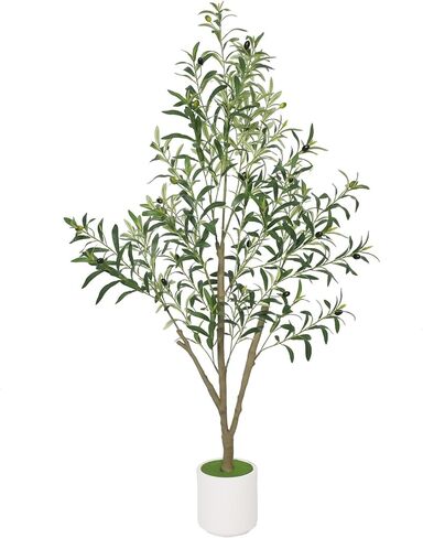 أشجار زيتون تيمو صناعية داخلية بطول 5 أقدام شجرة زيتون وهمية مع زارع أبيض، نباتات صناعية شجرة صناعية داخلية بأوراق واقعية وفواكه نابضة بالحياة، نبات وهمي لديكور المنزل والمكتب in Kuwait