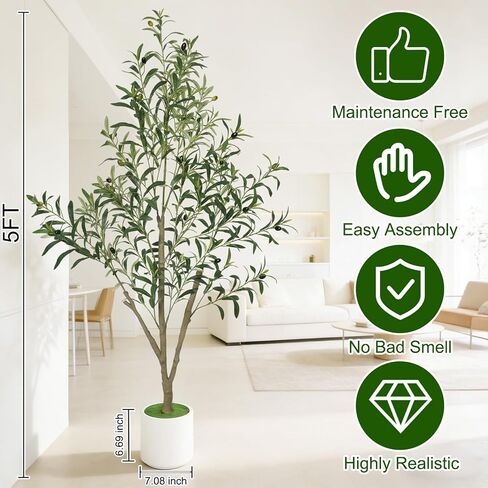 أشجار زيتون تيمو صناعية داخلية بطول 5 أقدام شجرة زيتون وهمية مع زارع أبيض، نباتات صناعية شجرة صناعية داخلية بأوراق واقعية وفواكه نابضة بالحياة، نبات وهمي لديكور المنزل والمكتب in Kuwait