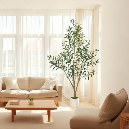 أشجار زيتون تيمو صناعية داخلية بطول 5 أقدام شجرة زيتون وهمية مع زارع أبيض، نباتات صناعية شجرة صناعية داخلية بأوراق واقعية وفواكه نابضة بالحياة، نبات وهمي لديكور المنزل والمكتب in Kuwait