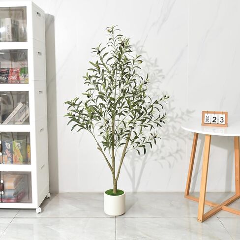 أشجار زيتون تيمو صناعية داخلية بطول 5 أقدام شجرة زيتون وهمية مع زارع أبيض، نباتات صناعية شجرة صناعية داخلية بأوراق واقعية وفواكه نابضة بالحياة، نبات وهمي لديكور المنزل والمكتب in Kuwait