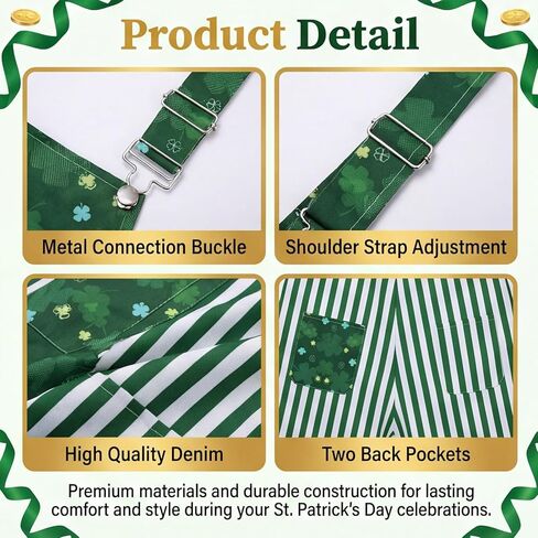 Unisex Bib Overalls Striped Shamrock Shorts Romper Printed Jumpsuit Coveralls with Pockets Holiday Festival Outfits in Saudi Arabia