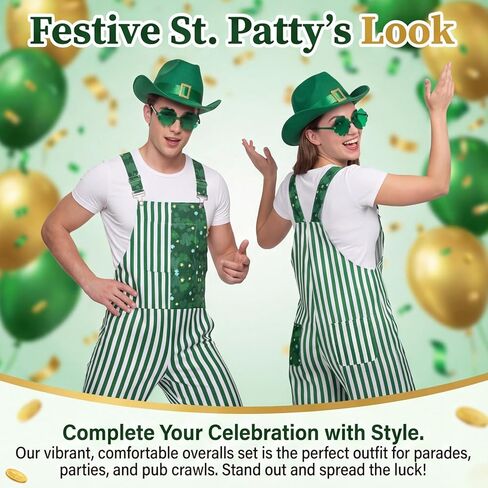 Unisex Bib Overalls Striped Shamrock Shorts Romper Printed Jumpsuit Coveralls with Pockets Holiday Festival Outfits in Saudi Arabia