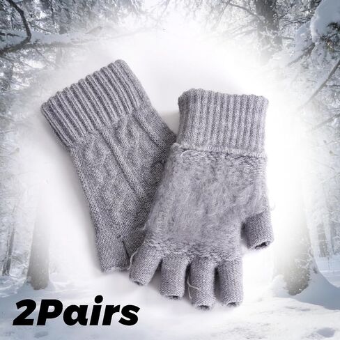choyaxo 2 Pairs Fingerless Gloves for Women Winter Warm Knitted Wool Gloves Stretchy Heated Half Finger Mittens for Typing in Saudi Arabia