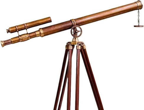 تلسكوب نحاسي بحري عتيق مقاس 39 بوصة مع حامل ثلاثي القوائم خشبي - منظار ديكور قائم على الأرض لديكور المنزل والمكتب والحديقة in Kuwait