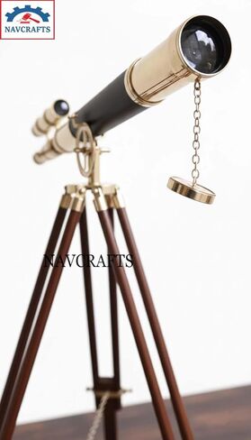 Nautical Brass and Black Harbor Master Telescope on Wooden Tripod | Double Barrel Vintage Telescope Spyglass | 1920s Style Surveyor's Brass Floor Standing Telescopes Sailor Boat Decor in Saudi Arabia