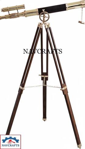 Nautical Brass and Black Harbor Master Telescope on Wooden Tripod | Double Barrel Vintage Telescope Spyglass | 1920s Style Surveyor's Brass Floor Standing Telescopes Sailor Boat Decor in Saudi Arabia