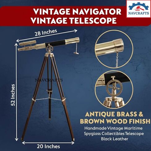 Nautical Brass and Black Harbor Master Telescope on Wooden Tripod | Double Barrel Vintage Telescope Spyglass | 1920s Style Surveyor's Brass Floor Standing Telescopes Sailor Boat Decor in Saudi Arabia