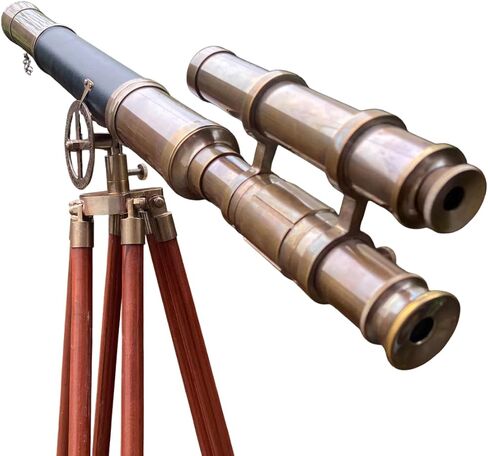 Vintage Brass Spyglass Telescope on Wooden Tripod: Nautical Steampunk Decor in Saudi Arabia