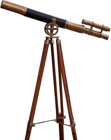 Vintage Brass Spyglass Telescope on Wooden Tripod: Nautical Steampunk Decor in Saudi Arabia