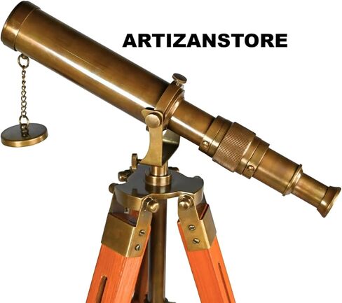 Vintage Brass Telescope with Wooden Tripod | Nautical Décor Antique Maritime Spyglass | Home & Office Display in Saudi Arabia