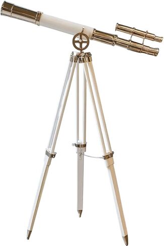 Vintage Brass Telescope on White Tripod – Engraved Nautical Spyglass | Maritime Décor | Coastal Home Accent | 51" Antique Telescope Gift in Saudi Arabia