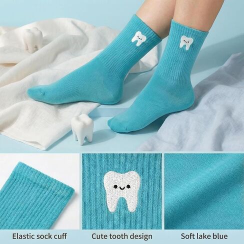 12 Pairs Dental Teeth Socks Dentist Gifts for Women Men Cute Teal Socks for Dental Assistant Recognition Week Dentist Office Must Haves in Saudi Arabia