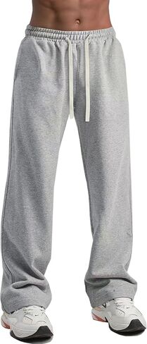 Men's Baggy Sweatpants Straight Leg Pants Loose Fit Wide Leg Pants Comfy Lounge Slacks in Saudi Arabia