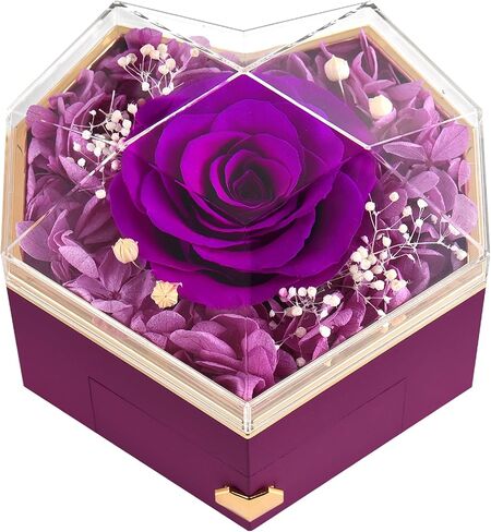 Forever Preserved Rose for Women Mum Wife Girlfriend Eternal Rose Flower Gift Box with Necklace for Her Ideal for Birthday Day Valentines Anniversary (Purple2) in Saudi Arabia