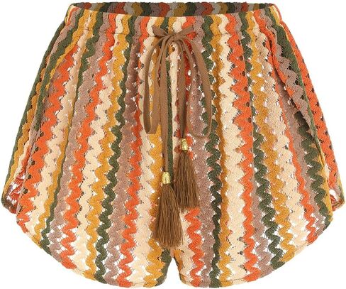 ZAFUL Crochet Cover Up Shorts for Women Beach Swimwear 2026 Boho High Waisted Drawstring Flowy Swim Bottom in Kuwait