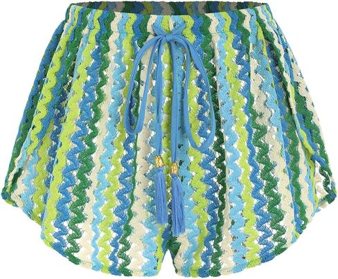 ZAFUL Crochet Cover Up Shorts for Women Beach Swimwear 2026 Boho High Waisted Drawstring Flowy Swim Bottom in Kuwait