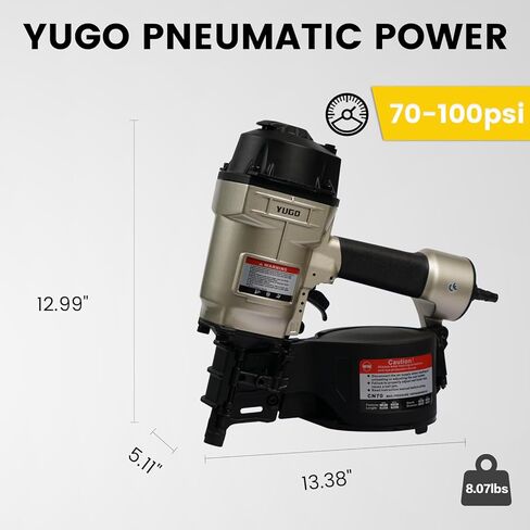 YUGO CN70 15°Pneumatic Coil Siding Nailer – Air-Powered Nail Gun for Pallets, Fencing, Decking, Siding, Framing, Wood Packaging & General Construction CN70 in Saudi Arabia